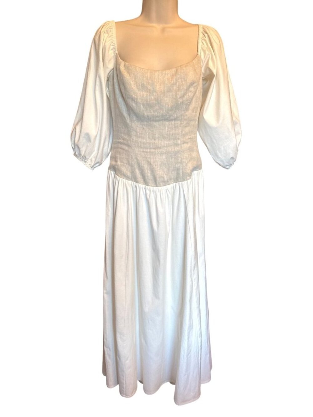 Reformation Linen Midi Dress Ivory Puff Sleeve Size 4 Cottagecore Milkmaid